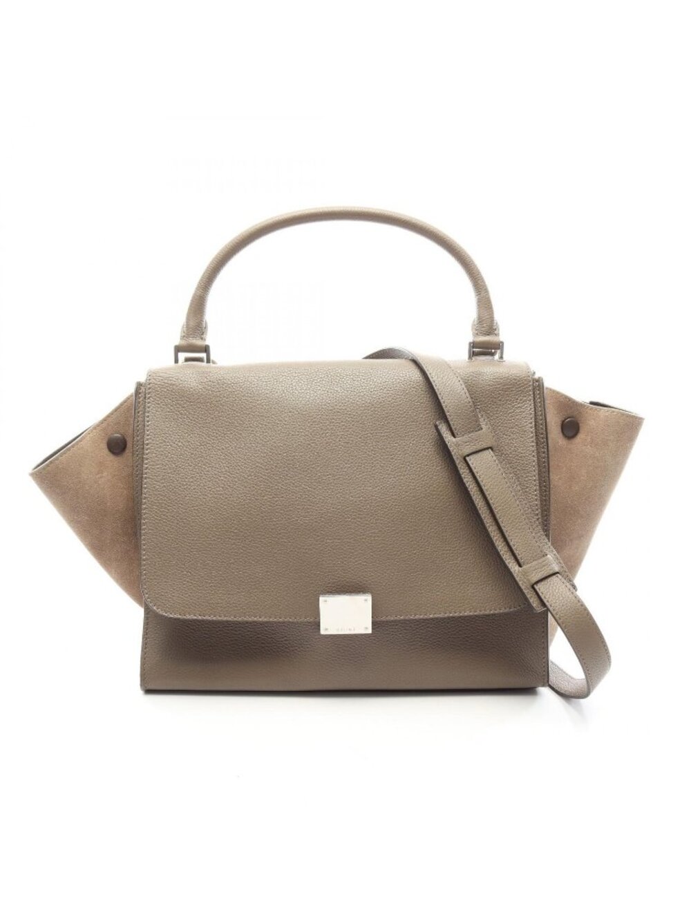 Celine Handbag Trapeze Medium 2-Way Gray Leather